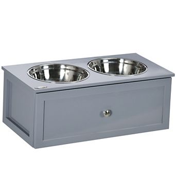 Pawhut Elevated Dog Bowls With Storage, 2 Stainless Steel Bowls For M Dogs