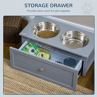 Pawhut Elevated Dog Bowls With Storage, 2 Stainless Steel Bowls For M Dogs