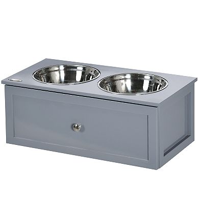 Pawhut Elevated Dog Bowls With Storage, 2 Stainless Steel Bowls For M Dogs