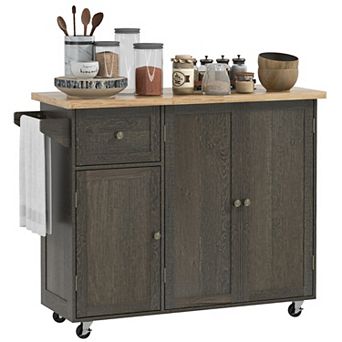 Homcom Triple-cabinet Rolling Kitchen Island On Wheels, Kitchen