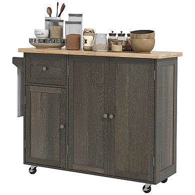 Homcom Triple-cabinet Rolling Kitchen Island On Wheels, Kitchen