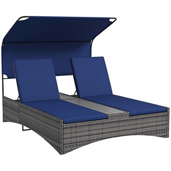 Outsunny Outdoor Double Chaise Lounge W/ Canopy, Reclining Daybed