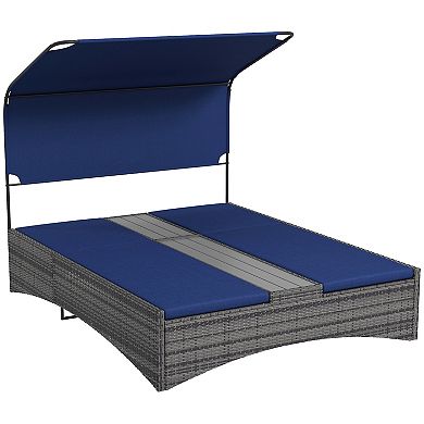 Outsunny Outdoor Double Chaise Lounge W/ Canopy, Reclining Daybed