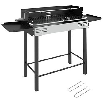 Outsunny Bbq Rotisserie Grill Roaster, Charcoal Split Roaster Black