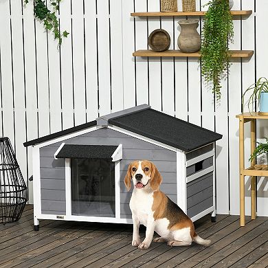 Pawhut Dog House Outdoor Cabin Style With Openable Roof