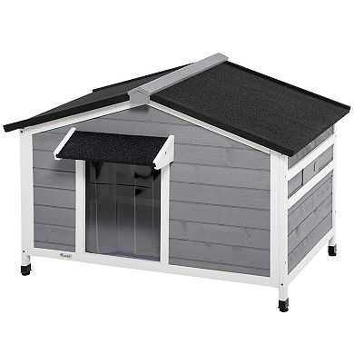 Pawhut Dog House Outdoor Cabin Style With Openable Roof