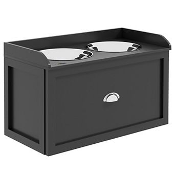 PawHut Dog Feeding Station w/ Storage Drawer, 2 Elevated Dog Bowls