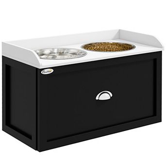 PawHut Dog Feeding Station w/ Storage Drawer, 2 Elevated Dog Bowls