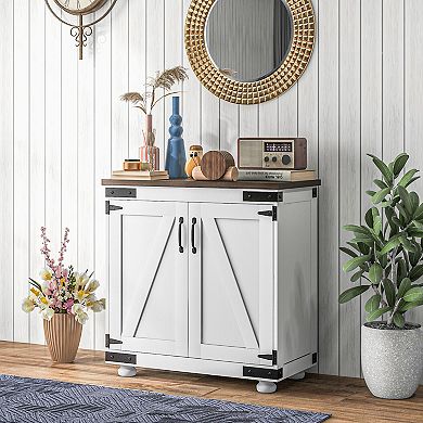 Homcom Sideboard, Buffet With Barn Door And Adjustable Shelf