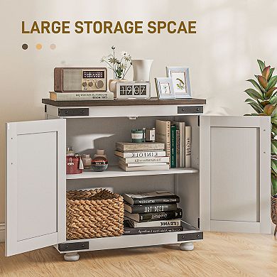 Homcom Sideboard, Buffet With Barn Door And Adjustable Shelf