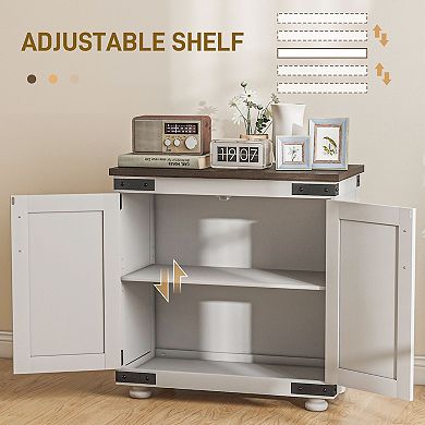 Homcom Sideboard, Buffet With Barn Door And Adjustable Shelf
