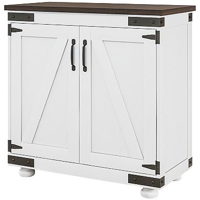 Homcom Sideboard, Buffet With Barn Door And Adjustable Shelf