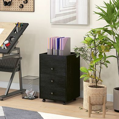 Homcom 3 Drawer Storage Cabinet With Wheels Tray For Home Office