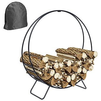 Outsunny 40inch Waterproof Firewood Rack with Cover, Outdoor Indoor Log Rack