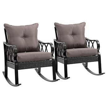 Outsunny 2 pc Outdoor Wicker Rocking Chairs with Cushions
