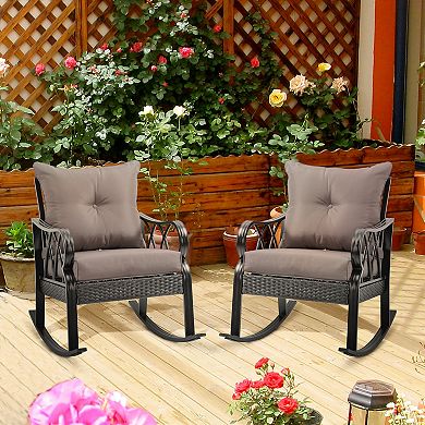 Outdoor 2 Pcs Patio Rattan Rock Chairs W/ergonomic Design, Aluminum Tube, Gray