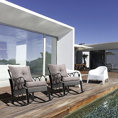 Outdoor 2 Pcs Patio Rattan Rock Chairs W/ergonomic Design, Aluminum Tube, Gray