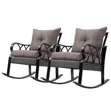 Outdoor 2 Pcs Patio Rattan Rock Chairs W/ergonomic Design, Aluminum Tube, Gray