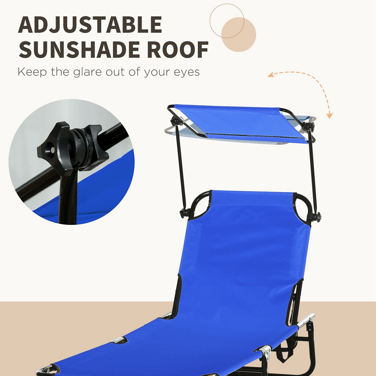 Adjustable sunshade roof for blue chaise lounge infographic
