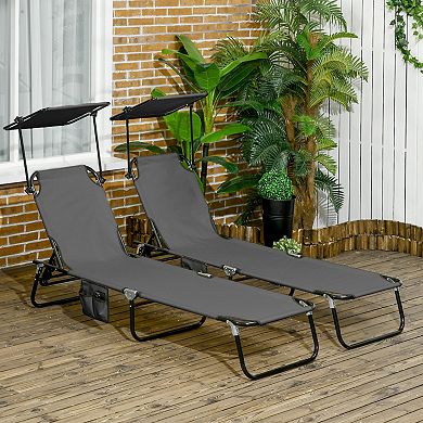 Outsunny 2-piece Chaise Lounge W/ Adjustable Backrest And Sunshade