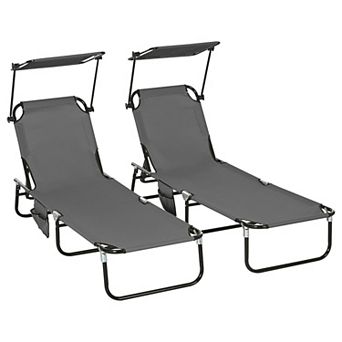 Outsunny 2 pc Chaise Lounge W/ Adjustable Backrest And Sunshade