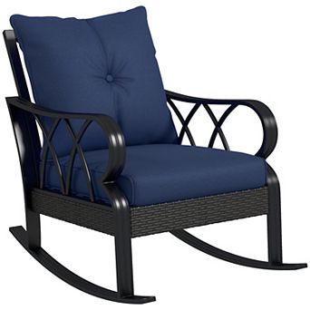 Outdoor Patio Rattan Rock Chair W/ergonomic Design, Aluminum Tube, Navy Blue