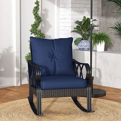 Outdoor Patio Rattan Rock Chair W/ergonomic Design, Aluminum Tube, Navy Blue