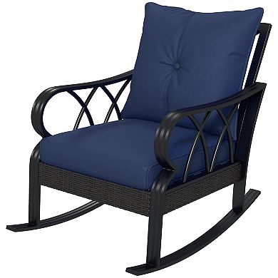Outdoor Patio Rattan Rock Chair W/ergonomic Design, Aluminum Tube, Navy Blue