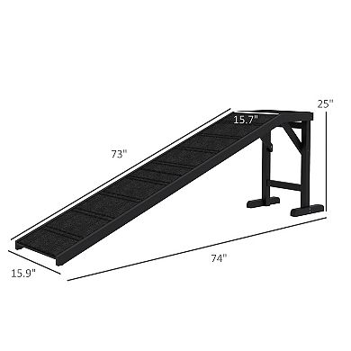 PawHut Dog Ramp w/ Non-Slip Carpet and Top Platform, 74inch x 16inch x 25inch