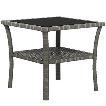 Outsunny Patio Wicker Coffee Table, 2 tier Aluminum Frame Side Table