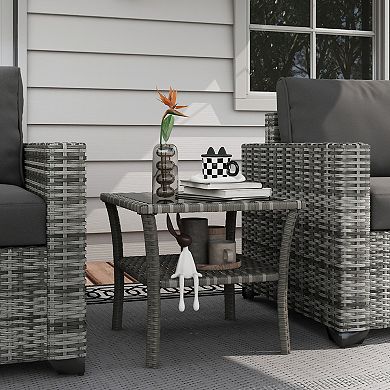 Outsunny Patio Wicker Coffee Table, 2-tier Aluminum Frame Side Table