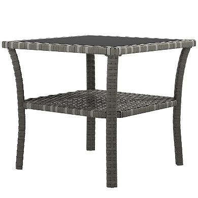 Outsunny Patio Wicker Coffee Table, 2-tier Aluminum Frame Side Table