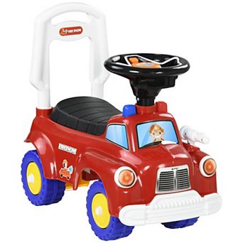 Qaba Toddler Ride On Fire Truck With Music, Horn, Under Seat Storage