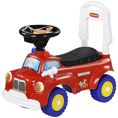 Qaba Toddler Ride On Fire Truck With Music, Horn, Under Seat Storage