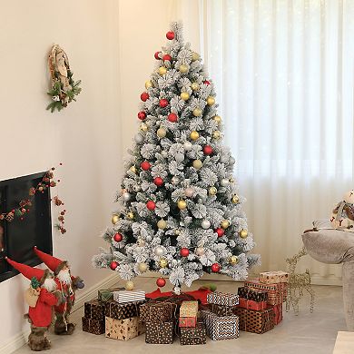 Homcom 6.5 Ft Prelit Flocked Artificial Christmas Tree W/ 350 Clear Lights
