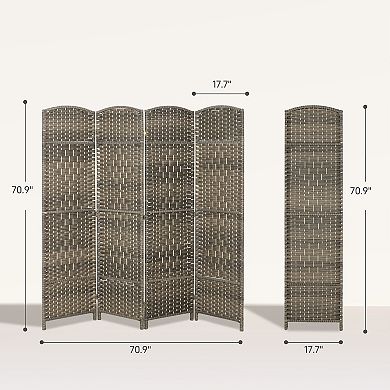 HOMCOM 4 Panel Room Divider Hand-Woven Freestanding Partition