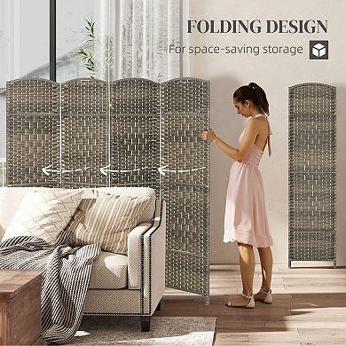 HOMCOM 4 Panel Room Divider Hand-Woven Freestanding Partition