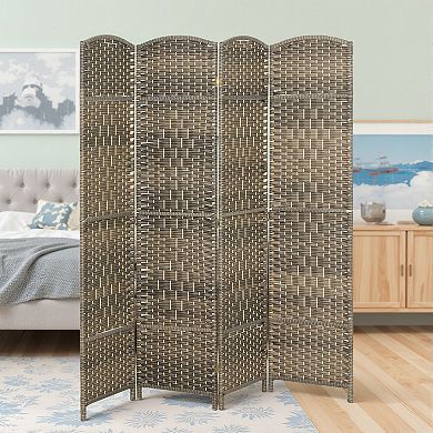 HOMCOM 4 Panel Room Divider Hand-Woven Freestanding Partition