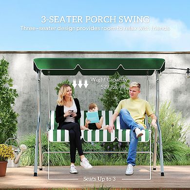 Outsunny 3-Person Porch Swing with Adjustable Canopy, & White Stripe