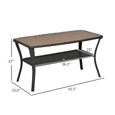 Outsunny Rattan Outdoor Table w/ 2-Layer Storage Shelf, Mixed