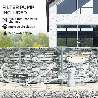 Outsunny 14ft Above Ground Pool with Filter Pump, Steel Frame Pool, Wicker