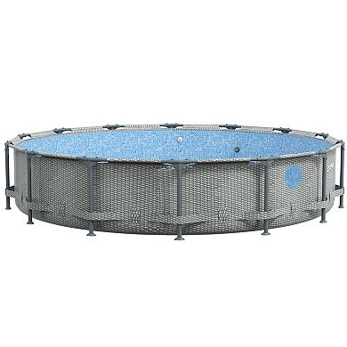 Outsunny 14' Above Ground Pool With Filter Pump, Steel Frame Pool, Wicker