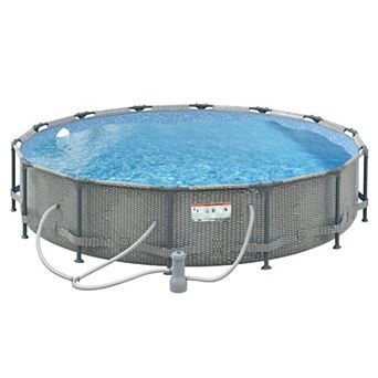 Outsunny 14' Above Ground Pool With Filter Pump, Steel Frame Pool, Wicker