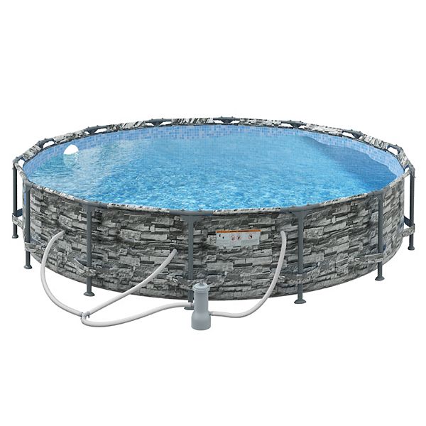 Outsunny 14' Above Ground Pool With Filter Pump, Steel Frame Pool, Wicker - Gray And Black