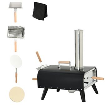 Outsunny Outdoor Pizza Oven With Rotating Stone, 12" Wood Fired Pizza Maker