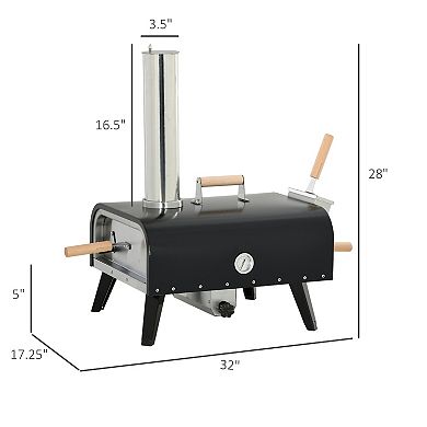 Outsunny Outdoor Pizza Oven with Rotating Stone, 12inch Wood Fired Pizza Maker