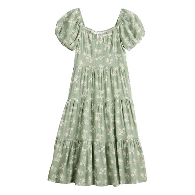 trixxi dress green Sage Palm Print Tie Shoulder Midi Dress