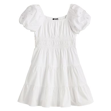 Girls 7-14 Trixxi Eyelet Puff Sleeve Tiered Dress With Hair Bow