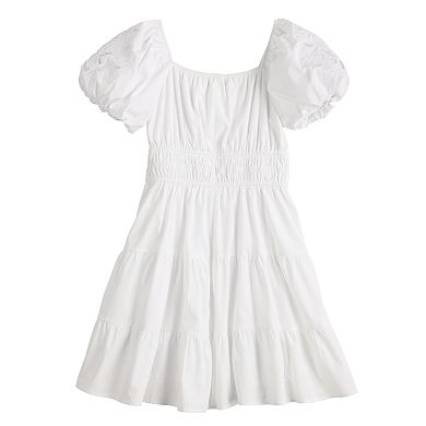 Girls 7-14 Trixxi Eyelet Puff Sleeve Tiered Dress With Hair Bow