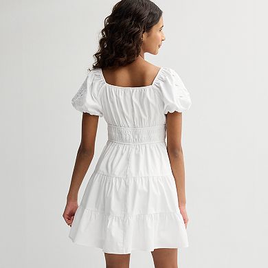 Girls 7-14 Trixxi Eyelet Puff Sleeve Tiered Dress With Hair Bow